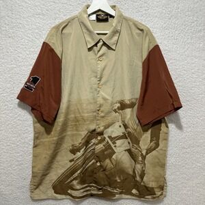 Harley-Davidson Retro Race Team Hawaiian‎ Shirt XL Big Graphic Print Button-Down